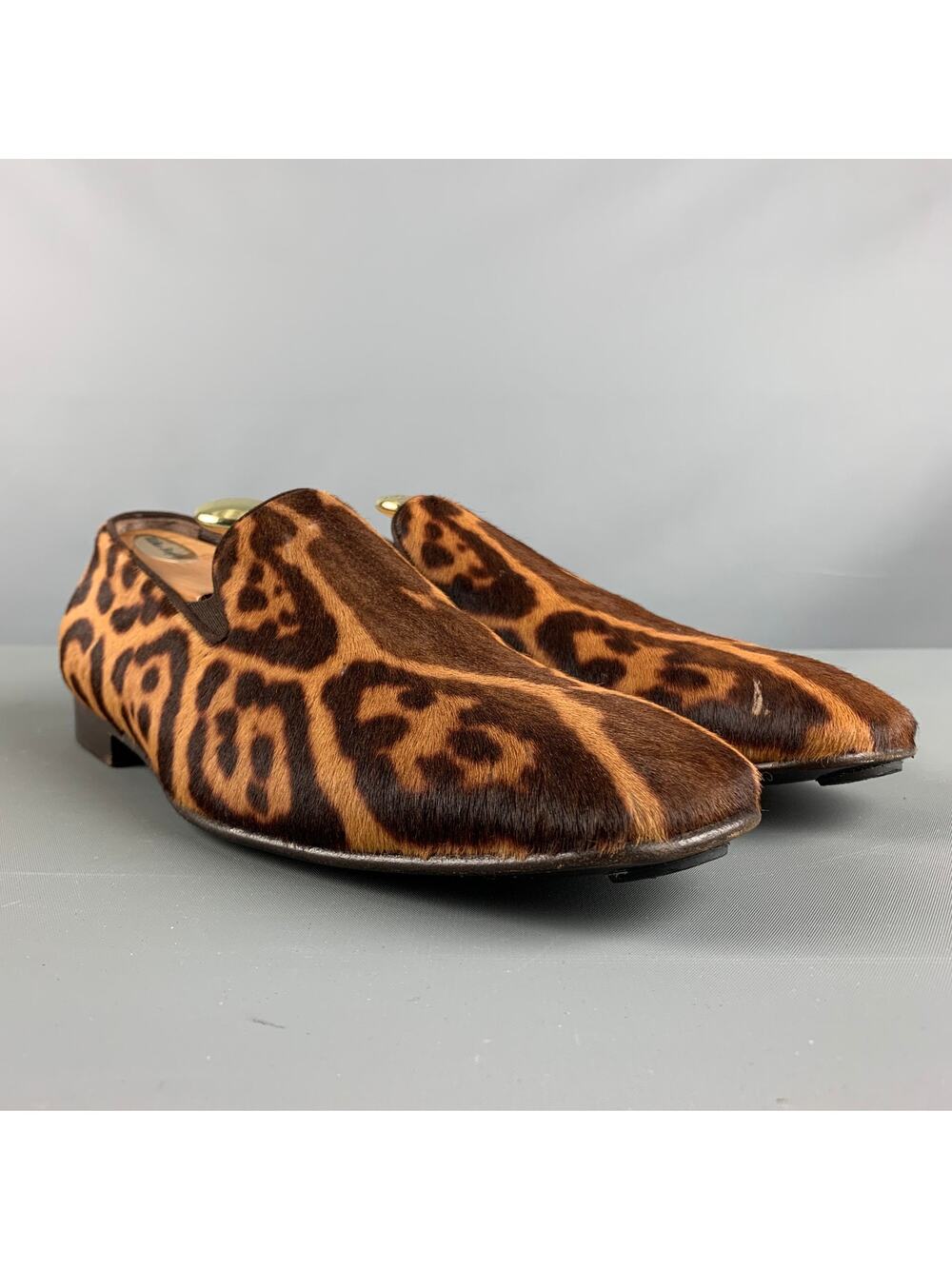 YVES SAINT LAURENT Size 8 Brown Tan Animal Print Leather Slip On Loafers